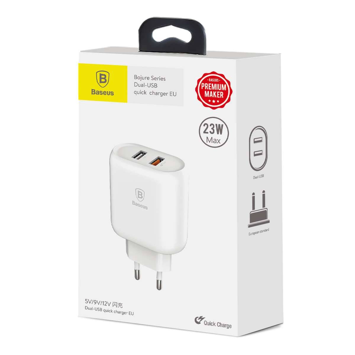 Baseus iPhoneiPad USB lader QC 2,0 X2 (23W totalt Baseus iPhoneiPad USB lader Mackabler.no fra Baseus