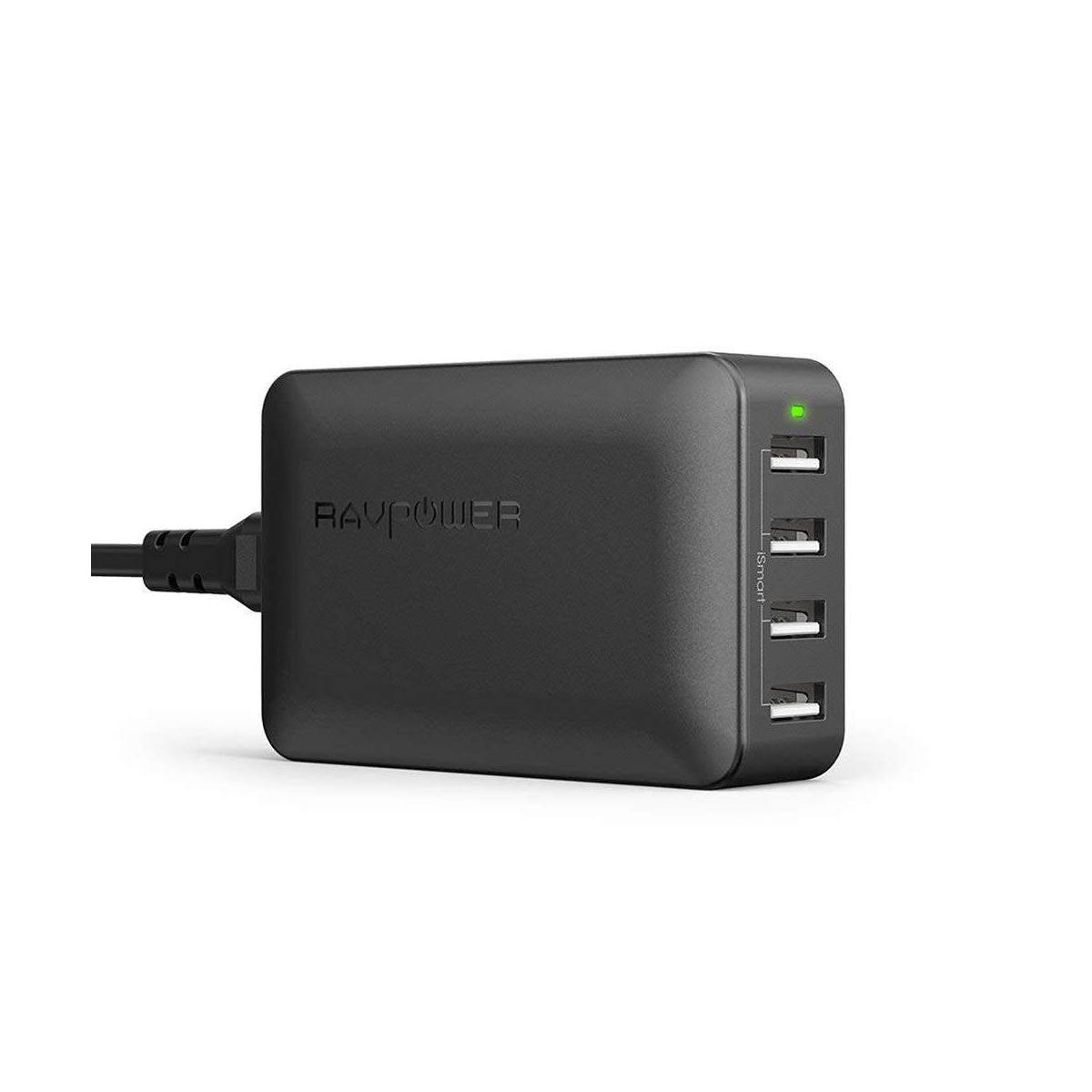 Amber strøm 4 port USB hub lader m. 40W i svart Mackabler Amber strøm 4 port USB hub lader m. 40W i svart Mackabler