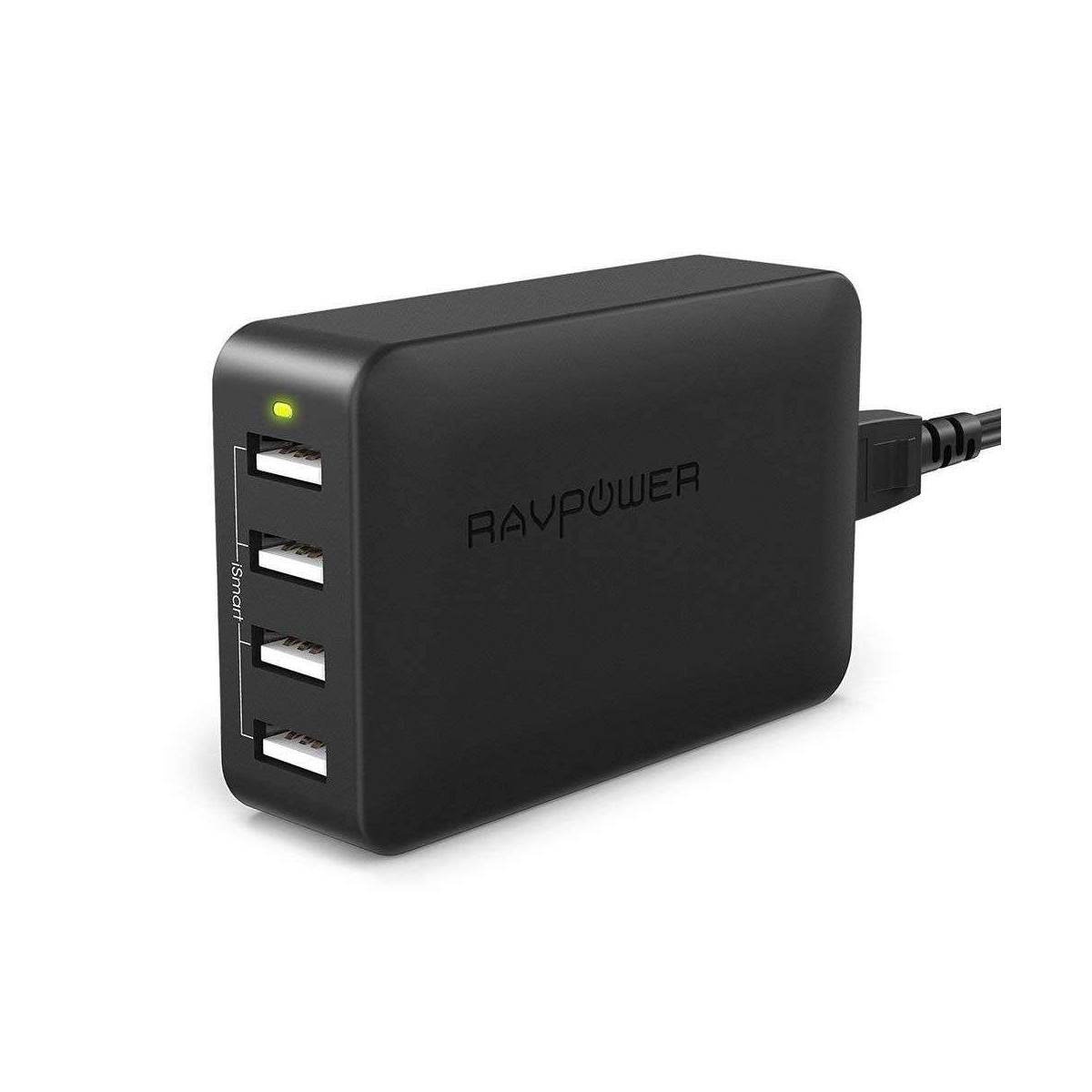 Amber strøm 4 port USB hub lader m. 40W i svart Mackabler Amber strøm 4 port USB hub lader m. 40W i svart Mackabler