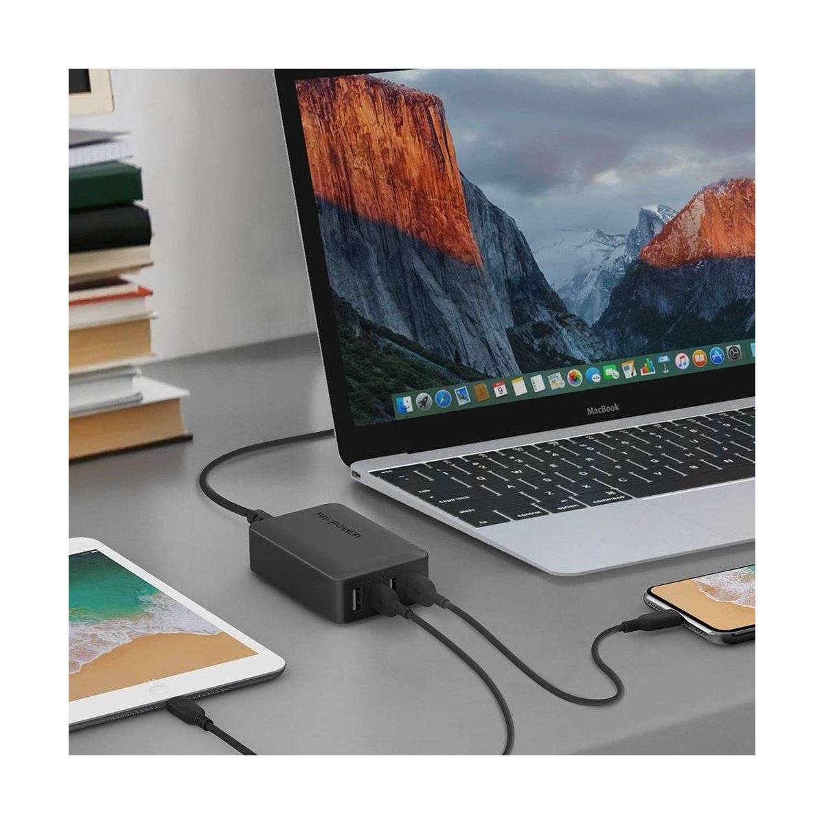 Amber strøm 4 port USB hub lader m. 40W i svart Mackabler Amber strøm 4 port USB hub lader m. 40W i svart Mackabler