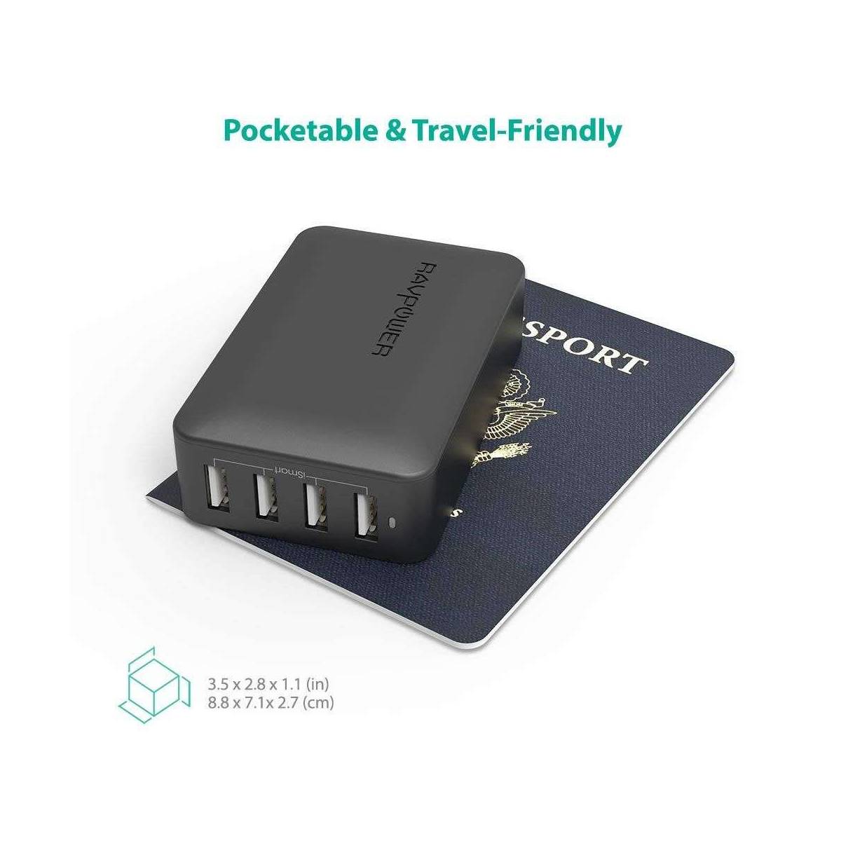Amber strøm 4 port USB hub lader m. 40W i svart Mackabler Amber strøm 4 port USB hub lader m. 40W i svart Mackabler