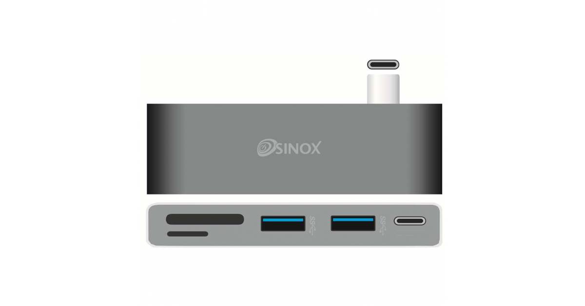 Sinox iMedia USB C 5 in 1 hub SD, MicroSD, USB og USB C hun Sinox i Media iPhoneiPad USB & USB C oplader Mackabler.no