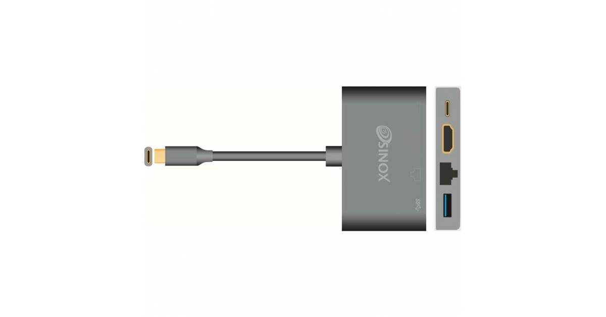Sinox iMedia USB C til USB 3.0, Netværk, HDMI og USB C Sinox i Media iPhoneiPad USB & USB C oplader Mackabler.no