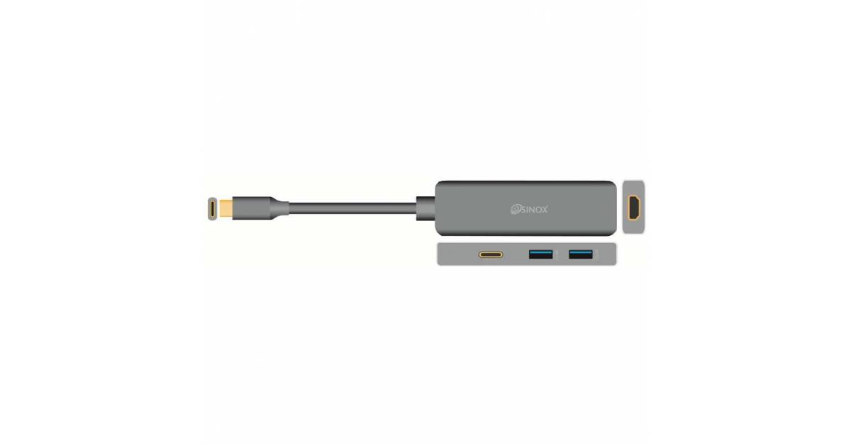 Sinox iMedia USB C 4 in 1 hub HDMI m. 4k, 2x USB 3.0 og USB Sinox i Media iPhoneiPad USB & USB C oplader Mackabler.no