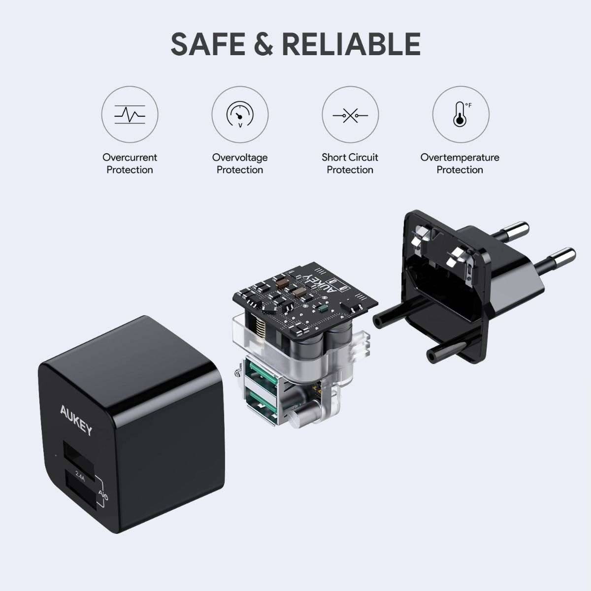 Aukey Dual USB lader 2x USB lader (opptil 12W) Mackabler Aukey Dual USB lader 2x USB lader (opptil 12W) Mackabler