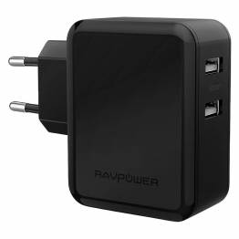 RAVPower 2x USB vegglader 24W svart for iPad og iPhone