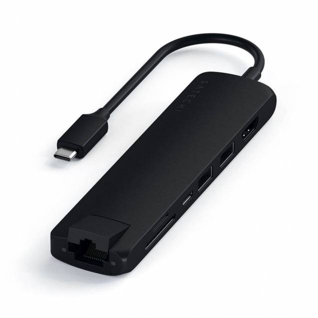 Satechi Slim USB-C MultiPort med Ethernet - HDMI, USB 3.0-porter og kortleser