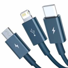  Baseus Superior 3-i-1 USB-kabel for Lightning, MicroUSB og USB-C - blå