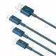 Baseus Superior 3-i-1 USB-kabel for Lightning, MicroUSB og USB-C - blå