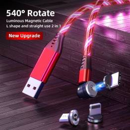  Lysende magnetisk flerladerkabel -Lightning, MicroUSB, USB -C - Rød