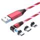 Lysende magnetisk flerladerkabel -Lightning, MicroUSB, USB -C - Rød