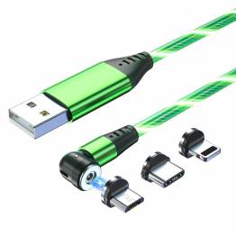  Lysende magnetisk flerladerkabel -Lightning, MicroUSB, USB -C - Grønn