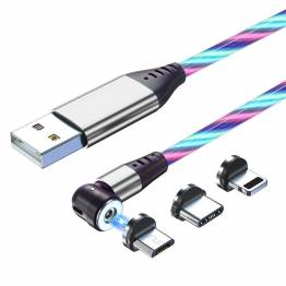  Lysende magnetisk flerladerkabel -Lightning,MicroUSB,USB-C -Flerfarget