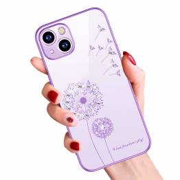 iPhone 13 deksel 6.1" gjennomsiktig med bling og blomster - Lilla