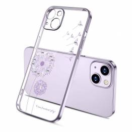  iPhone 13 deksel 6.1" gjennomsiktig med bling og blomster - Lilla