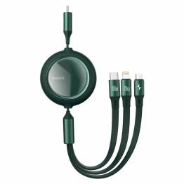 Baseus 3-i-1 USB-C-kabel med forlengelse Lightning, MicroUSB og USB-C - Grønn