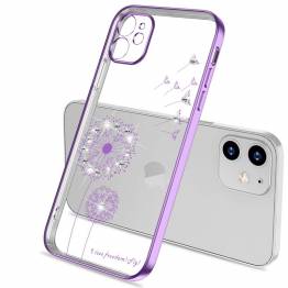 iPhone 12 Pro deksel 6.1" gjennomsiktig med bling og blomster - Lilla