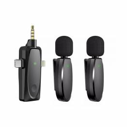  Trådløs dobbel mikrofon Clip on med Mini Jack, USB-C og Lightning