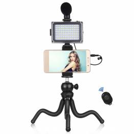 PULUZ 4-i-1 Vlogging Kit - Stativ, LED-lys, mikrofon og fjernkontroll