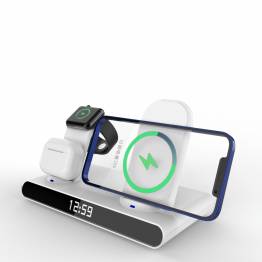 Slank 3-i-1 lader for iPhone, AirPods og Watch m ur og alarm - Hvit