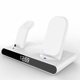 Slank 3-i-1 lader for iPhone, AirPods og Watch m ur og alarm - Hvit