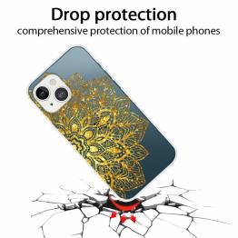  Beskyttende iPhone 13 deksel - Gjennomsiktig med gullblomst