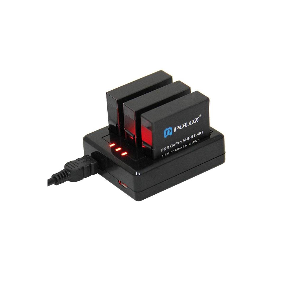 PULUZ Oplader til 3x GoPro HERO 5 batterier Mackabler.no PULUZ Oplader til 3x GoPro HERO 5 batterier Mackabler.no