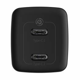  Baseus GaN2 Lite 2-porter 2x USB-C 65W PD3.0 Mac-lader - Sort
