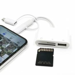  3-i-1 kortleser for iPhone, iPad og Android for SD/MicroSD og USB