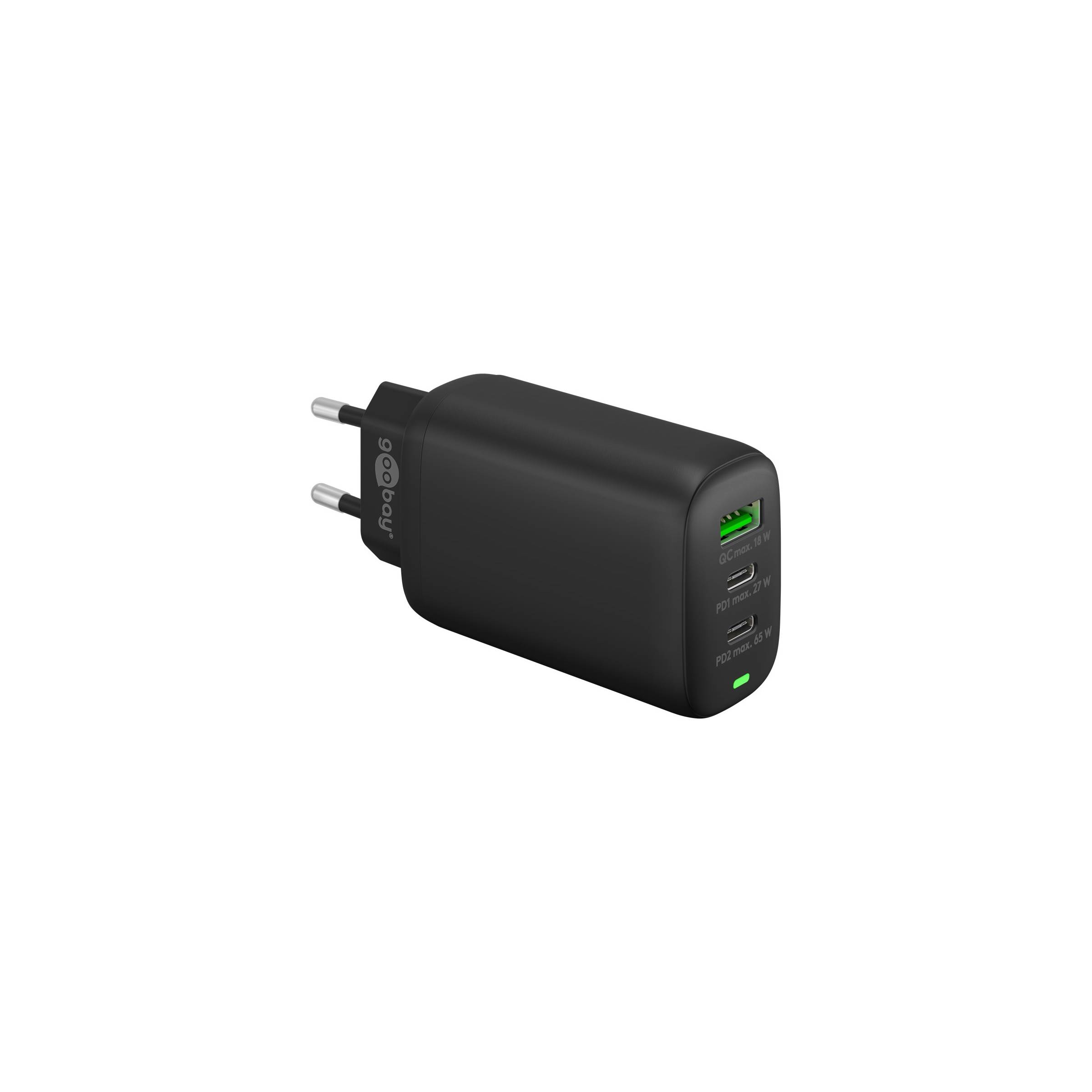 Goobay 3-ports 65W Mac, iPhone og iPad USB-C PD / USB-A lader – Svart