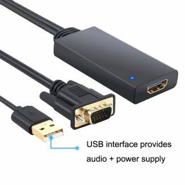  VGA til HDMI-adapter med USB for strøm og lyd - 1080p