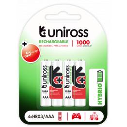 Uniross oppladbare AAA-batterier - 1000 NiMh - 4 stk