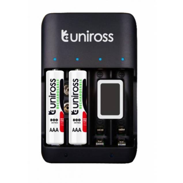 Uniross lader for AA/AAA/9V batterier inkludert 4 stk AA2100
