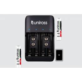  Uniross lader for AA/AAA/9V batterier inkludert 4 stk AA2100
