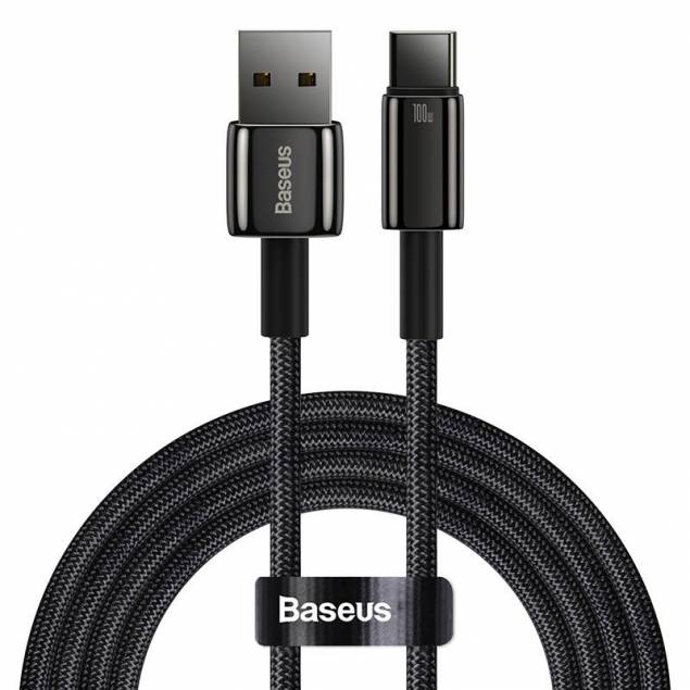 Baseus Tungsten Gold herdet vevd USB til USB-C kabel - 1m - Svart