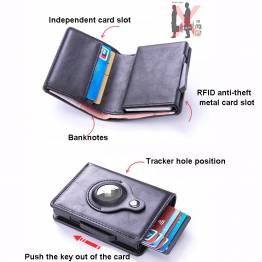  RFID-beskyttet lommebok m kortholder og AirTag-holder i kunstskinn - Svart