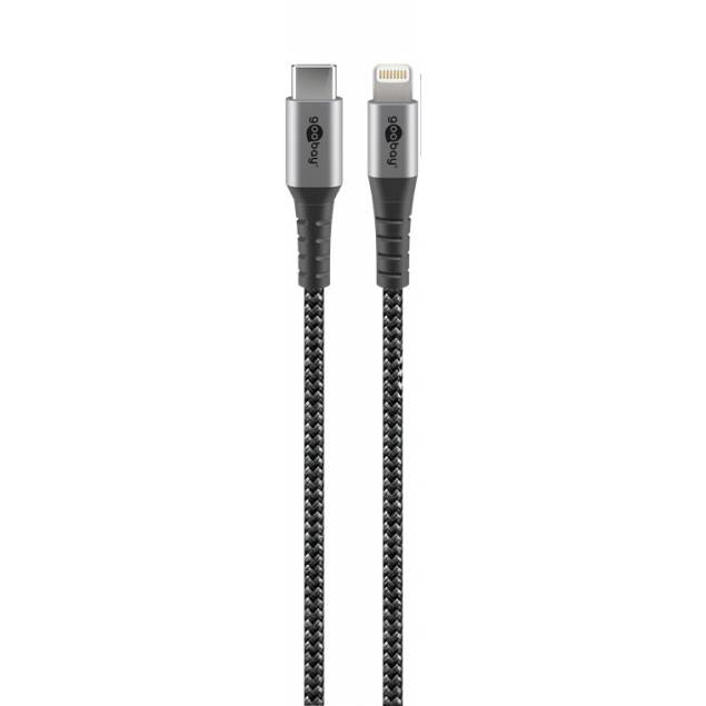 Goobay robust vevd USB-C til Lightning-kabel - MFi - 1m - Svart/grå
