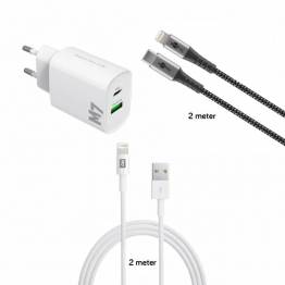 M7 20W dobbel lader for iPhone / iPad og 2 MFi Lightning kabler