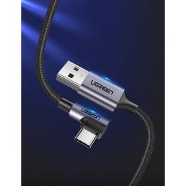  Ugreen USB til USB-C QC3.0 kabel med vinkel - 2m - Svart vevd
