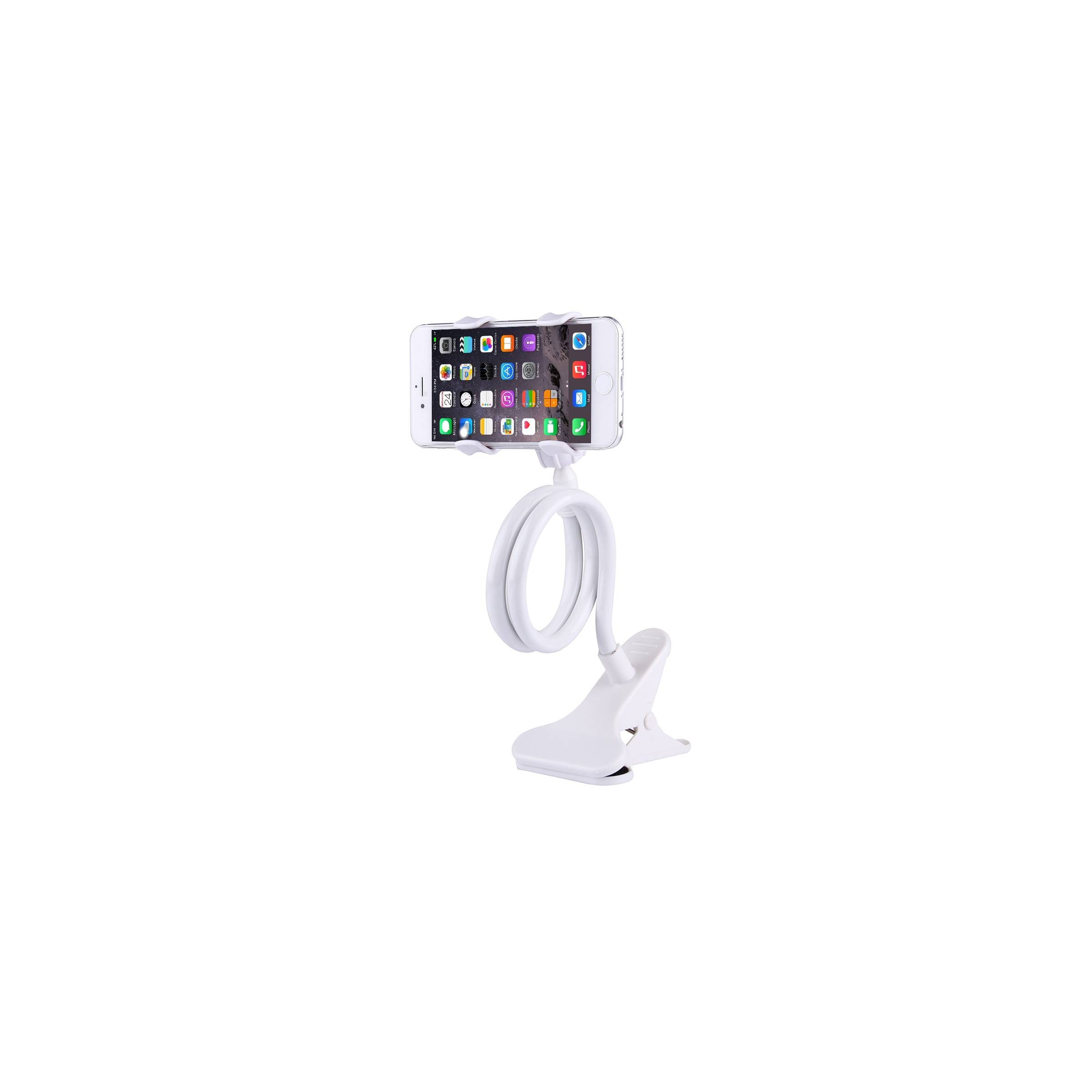 Bilde av Fleksibel Iphone-holder For Bord Og Seng Med Klemmehåndtak - 50cm - Hvit