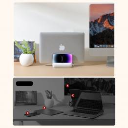  Justerbar holder til MacBook / PC laptop med iPhone/iPad holder - Hvit
