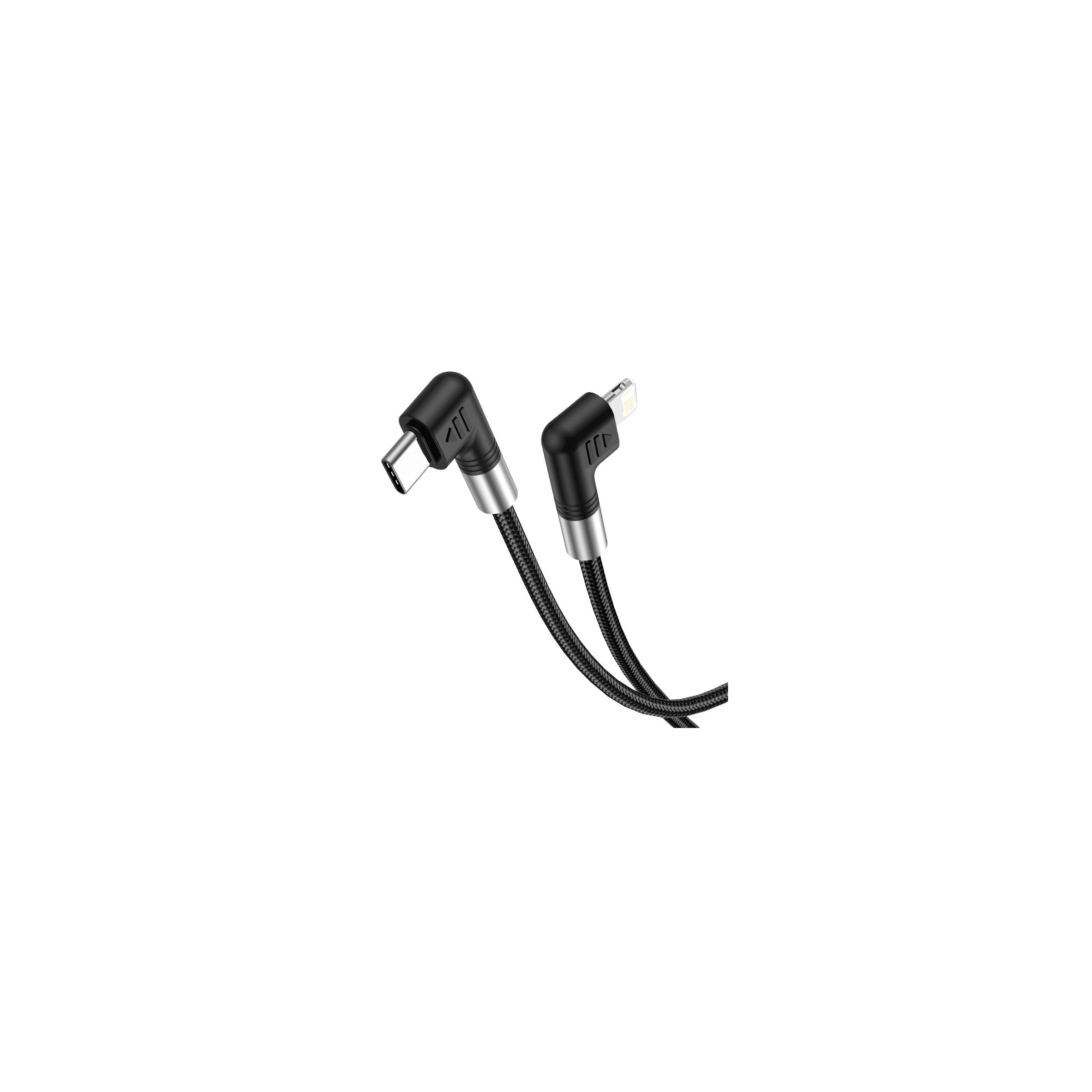 USB-C til Lightning-kabel med vinkel, 0,5m – 30W – svart vevd