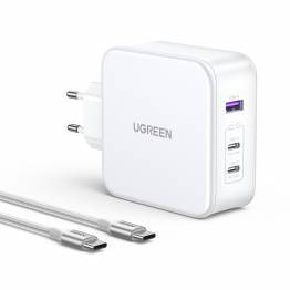 Ugreen Nexode 3-port USB-C/USB 140W PD Mac-lader med 1,5m USB-C-kabel - Hvit