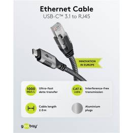  Goobay USB-C 3.1 til RJ45 Ethernet nettverkskabel - 1Gbit/s - 2m