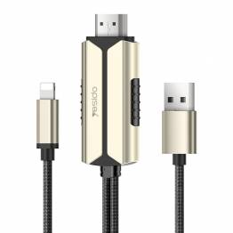 Yesido Lightning til HDMI-adapter med USB for lading - 2m - Gull/Svart