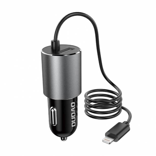 Dudao bil lader med USB-A port og fast 80cm Lightning kabel - 17W