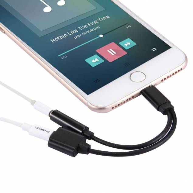 Lightning til 3,5 mm mini-jack adapter for hodetelefoner og Lightning hun - Svart