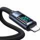 Joyroom vevd USB-C til Lightning-kabel med display - 1,2m - Svart