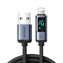 Joyroom vevd USB til Lightning-kabel med display - 1,2m - Svart