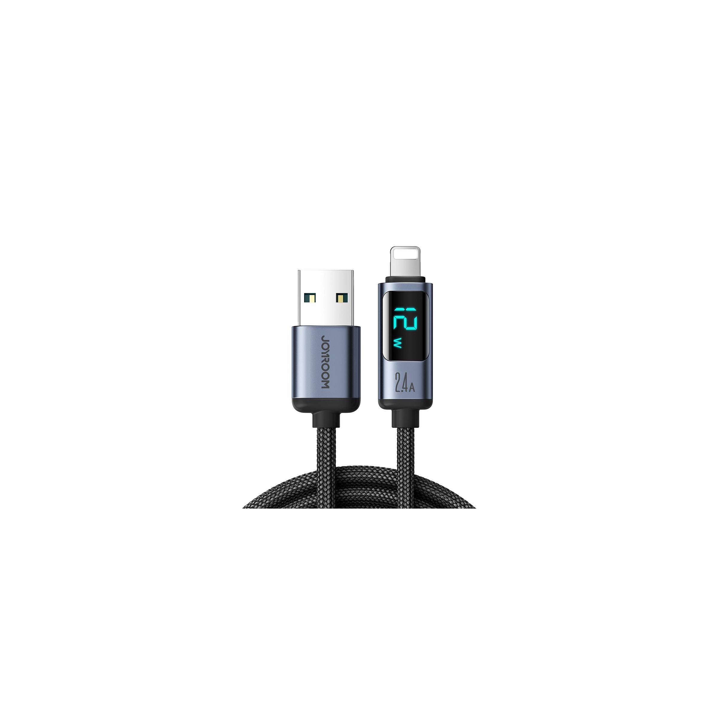 Joyroom vevd USB til Lightning-kabel med display – 1,2m – Svart